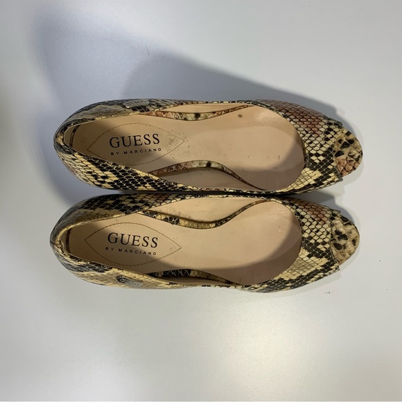 GUESS by Marciano Brown Tan Snakeskin Print Open Toe Kitty Heels Shoes Size 6 - Picture 8 of 13